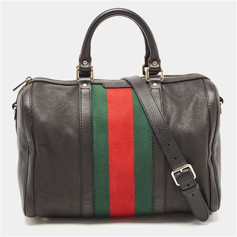 gucci black leather medium vintage web boston bag|vintage gucci handbags 1960 tote.